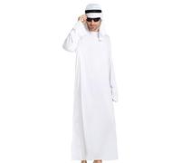 Halloween Arab Costume, Men’s Dress Up Outfit with Head Wrap, Eye Catching Look, Comfortable Fit Robe Set for Students, Actors, Parties, Theater, Cosplay Events, White