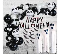 Halloween Arch Kit - 95Pcs Garland With Happy Banner, 3D Bat, Scary Skull Foil, Marble, White and Black Balloons for Kids Party Decorations