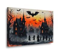 Halloween Art Print Haunted House Art Print Spooky Haunted House Whimsical Halloween Decor Witchy Wall Decor for Living Room Bedroom or Gallery 40x60cm-Framed