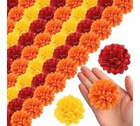 Halloween Artificial Marigold Flower Heads Silk Marigold Flowers Heads Bulk Lifelike Muti-Layer DIY Wreath Faux Marigold Flowers Heads for Halloween Party Decor Orange Yellow Red 60PCS 1.97 Inch