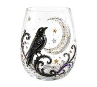 Halloween Artisan Glassware Collection Glasses (Crow) | Witchy Gothic glassware collection: clear stemless tumblers for wine, cocktails, and celebrations with Halloween motif