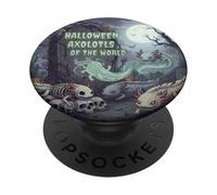 Halloween Axolotl Skeleton Ghost Spooky Wildlife PopSockets Adhesive PopGrip