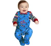 Smiffys Chucky Baby Costume in Blue and Red, All-in-One Bodysuit, Officially Licensed, Printed Iconic Outfit with Good Guy's Patch, Perfect for Halloween and Matching Family Costumes