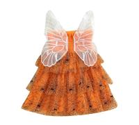 Halloween Baby Clothes Toddler Girl Sleeveless Butterfly Wings A-line Layered Tulle Tutu Dress Princess Party Outfit (Spider Web Orange, 2-3 Years)