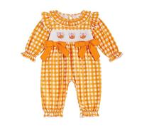 Halloween Baby Girl Clothes Set Newborn Baby Girl Clothes Long Sleeve Ruffle Romper Bodysuit Floral Print OnesieOutfit Newborn Clothing Set Pumpkin Infant Fall (Orange, 6 9 Months)