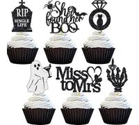 Halloween Bachelorette Cupcake Topper She Found Her Boo Rip Single Life Miss To Mrs Ring Cat Skull Finger Engagement Party Decorations White