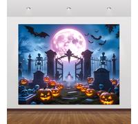 Halloween Backdrop 10x8ft Blood Moon Witch Cauldron Pumpkin Lanterns Spider Net Horror Bats Photography Background for Scary Theme Party Decorations Photo Booth Studio Supplies
