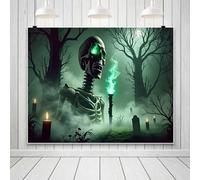 Halloween Backdrop 10x8ft Creepy Night Graveyard Scary Emitting Sinister Green Light Skull Photography Background Halloween Photo Backdrop Scary Party Decorations Photo Props
