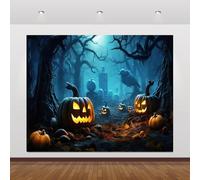 Halloween Backdrop 10x8ft Dark Night Blood Moon Graveyard Ghost Spider Web Pumpkin Lanterns Photography Background for Halloween Parties Decoration Banner