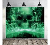 Halloween Backdrop 10x8ft Gloomy Green Fire Large Scary Death's Head Skull Photography Background Spooky Halloween Party Decorations Backdrop Banner for Kids Adult Photo Studio Props