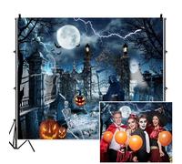 Halloween Backdrop 10x8ft Gothic Style Spooky Death Pumpkins Tomb Ghost Cemetery Photography Backdrop for Outdoor Horror Themed Party Decorations Banner Kids Adults Portraits Photos Studio Props