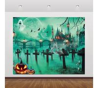 Halloween Backdrop 10x8ft Green Forest Graveyard Pumpkin Ghost Horror Castle Photography Background for Spooky Theme Party Supplies Photo Studio Props