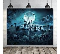 Halloween Backdrop 10x8ft Happy Halloween Party Backdrop Creepy Cemetery Graveyard Horror Skull Skeleton Scary Background Banner Moon Night Spooky Party Decorations Photo Booth Props
