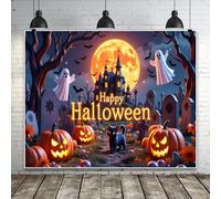 Halloween Backdrop 10x8ft Happy Halloween Party Photo Backdrop Cute Black Cat Ghost Horrible Pumpkin Lantern Haunted Castle Scary Background for Photography Photo Studio Props