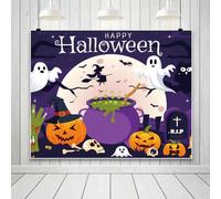 Halloween Backdrop 10x8ft Happy Halloween Photo Backdrop Magic Potion Pot Cute Ghost Witch Pumpkin Lantern Purple Scary Photography Background Night Moon Graveyard Wall Decor