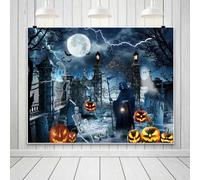 Halloween Backdrop 10x8ft Haunted Cemetery Scary Backdrop for Photography Gloomy Moon Night Skull Ghost Death God Background Halloween Party Decorations Banner