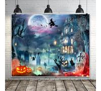 Halloween Backdrop 10x8ft Haunted House Castle Decor Scary Cemetery Graveyard Witch Ghost Hand Horror Background Halloween Party Decorations Backdrop Scary Theme Photo Banner