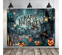 Halloween Backdrop 10x8ft Horrible Cemetery Happy Halloween Photo Backdrop for Kids Adults Spooky Pumpkin Lantern Haunted Graveyard Background Scary Party Decorations Banner Photo Props