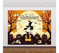 Halloween Backdrop 10x8ft Horrible Graveyard Forest Bats Haunted Castle Pumpkin Lanterns Photography Background for Halloween Photoshoot Studio PropsProps