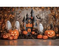 Halloween Backdrop 10x8ft Scary Haunted House Castle Pumpkin Lamp Ghost Horror Misty Forest Photoshoot Photography Background Decorations Baby Kids Halloween Party Portrait Studio Booth Props
