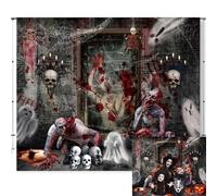 Halloween Backdrop 10x8ft Scary Haunted House Skull Zombie Halloween Party Photo Backdrop Background Horror Ghost Kids Halloween Trunk or Treat Birtdhay Photography Backdrop Photo Booth Decorations
