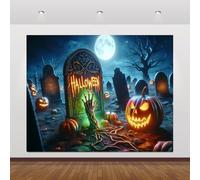 Halloween Backdrop 10x8ft Spooky Graveyard Bats Spider Web Pumpkin Lanterns Photography Background for Horrorible Party Photo Booth Props
