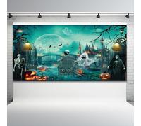 Halloween Backdrop 20x10ft Halloween Scary Party Backdrop Creepy Graveyard Gate Skull Tombstone Horror Pumpkin Lantern Photography Background Scary Picture Banner Wall Decor