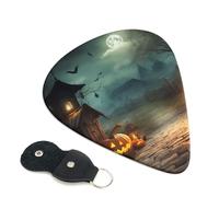 Halloween Backdrop 6 Pack Guitar Picks With Holder, Personalized Guitar Plectrums Non-Slip Portable Ukulele Bass Picks 0.46mm For Acoustic Guitar Lovers Gifts
