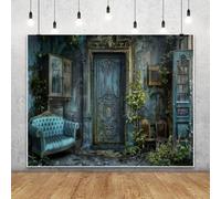 Halloween Backdrop 7x5ft Green Creepy Vintage Castle Iron Gate Graveyard Photography Background for Spooky Theme Party Decoration Banner Supplies Photo Studio Props
