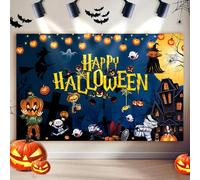 Halloween Backdrop Banner, 180 × 110 cm Large Party Background Decoration, Haunted Castle Backdrop Banner Home Decor (Blue)