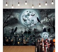 Halloween Backdrop for Photography Horror Graveyard Background Skull Dark Cemetery Full Moon Night Banner Children Halloween Party Decorations Photo Props (7x5FT)