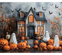 Halloween Backdrop Photography 10x8ft Cartoon Horror Autumn Pumpkins Haunted House Maple Ghost Flying Bat Photo Background Kids Baby Portrait Party Decorations Photoshoot Photo Studio Props