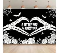 Halloween background banner - Photography features a "Little Ghost is coming soon" skeleton hand and rose design 300x200CM