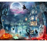 Halloween Background Decorations Cemetery Haunted House Witches Backdrop Large Moon Horrible Pumpkin Lamp Night Photography Party Banner Photo Studio Props 10 * 8ft