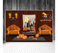 Halloween Backgrounds for Festivals Decors Indoor Pumpkin Chairs Candy Bats Window Sign Child Photocall Photo Backgrounds Accessory