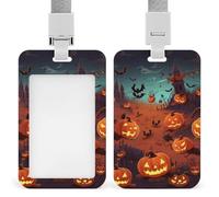 Halloween Badge Holder with Lanyard, Vertical ABS Plastic ID Card Holder Fashion Name Badge Holders Office ID Card Protector for Teacher Nurse Employee Security Staff