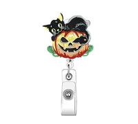 Halloween Badge Reel Cute Funny Black Cat Pumpkin Badge Reels Retractable Halloween Badge Clip Retractable Badge Holder with Clip, ID Card Holder for Nurse Doctor Student Teacher Office Gifts