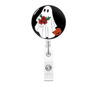 Halloween Badge Reel,Cute Ghost Acrylic Badge for ID Card Badge,Fun Pumpkin Rose Telescoping Retractable Badge Holder Alligator Clip Accessories for Nurse,Medical Worker,Nursing Student,Teacher