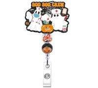 Halloween Badge Reel, Cute Ghost Nurse Boo Boo Crew Retractable ID Badge Holder with Beaded Swivel Clip, Fun Holiday Gifts for Nurses CNAS Medical Assistant Nursing Staff