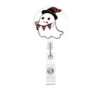 Halloween Badge Reel,Cute Ghost with Flag Acrylic Badge for ID Card Badge,Fun Telescoping Retractable Badge Holder Alligator Clip Accessories for Nurse,Medical Worker,Nursing Student,Teacher