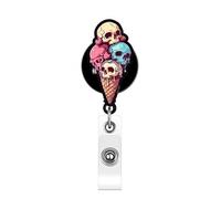 Halloween Badge Reel for Nurse, Retractable Halloween Badge Clip, Scary Colorful Skull Badge Holder with Retractable Clip, Horror Funny ID Badge Reel for Nurse Doctor Teacher Medical Worker