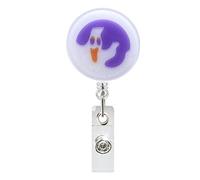 Halloween Badge Reel,Fun Purple Ghost Acrylic Badge for ID Card Badge,Cute Telescoping Retractable Badge Holder Alligator Clip Accessories for Nurse,Medical Worker,Nursing Student,Teacher