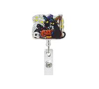 Halloween Badge Reel Funny cat for Nurse Badge Reel Retractable Alligator Badge Clip Pumpkin Star Skull Badge Clip for Student Teacher Doctor Office Worker