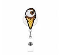Halloween Badge Reel,Horror Brown Ice Cream Acrylic Badge for ID Card Badge,Fun Eyeball Telescoping Retractable Badge Holder Alligator Clip Accessories for Nurse,Medical Worker,Nursing Student,Teacher