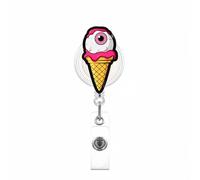 Halloween Badge Reel,Horror Pink Ice Cream Acrylic Badge for ID Card Badge,Fun Eyeball Telescoping Retractable Badge Holder Alligator Clip Accessories for Nurse,Medical Worker,Nursing Student,Teacher