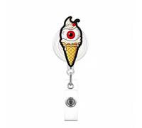 Halloween Badge Reel,Horror White Ice Cream Acrylic Badge for ID Card Badge,Fun Eyeball Telescoping Retractable Badge Holder Alligator Clip Accessories for Nurse,Medical Worker,Nursing Student,Teacher