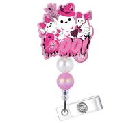 Halloween Badge Reel, Pink Boo Ghost Badge Holder Retractable Clip