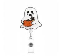 Halloween Badge Reel Retractable, Handheld Cry Pumpkin Tea with Milk Ghost Badge Reels Id Name Acrylic Alligator Holder Clip Name Tag Badge Clip for Nurse, Nursing Student, Teache and Office Worker