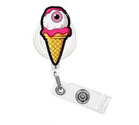 Halloween Badge Reels Retractable,Pink Ice Cream Funny Badge Reel,Horror Eyes Acrylic Holiday Badge Holder with Alligator Clip Accessorie for Nurse Nursing Student RN CNA Medical Worker 1Pcs