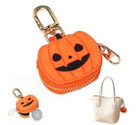 Halloween Bag Charm Keychain with Coin Purse, Cute Pumpkin Spider Web Design Mini Wallet Card Holder for Backpack, Handbag Accessories for Women Girls，Pumpkin